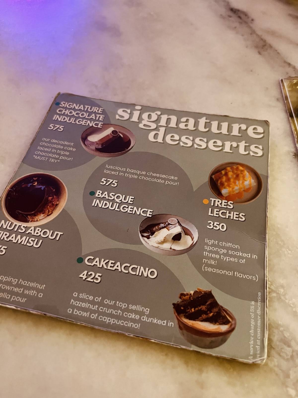 Maison Indulgence menu