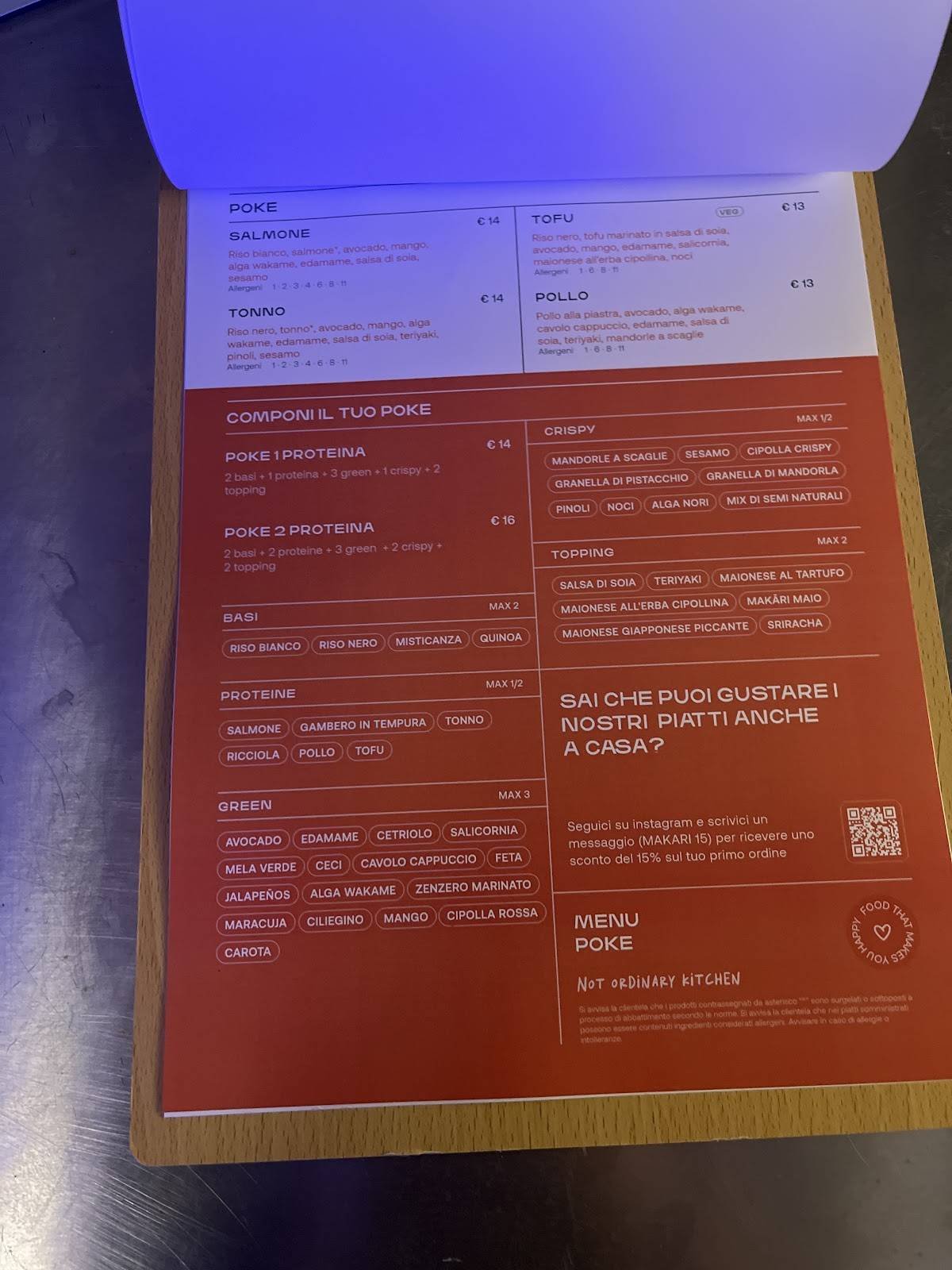 Menu di Makāri cucina nippo-mediterranea 