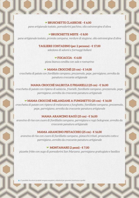 Menu di Mama Eat - Roma Vaticano 