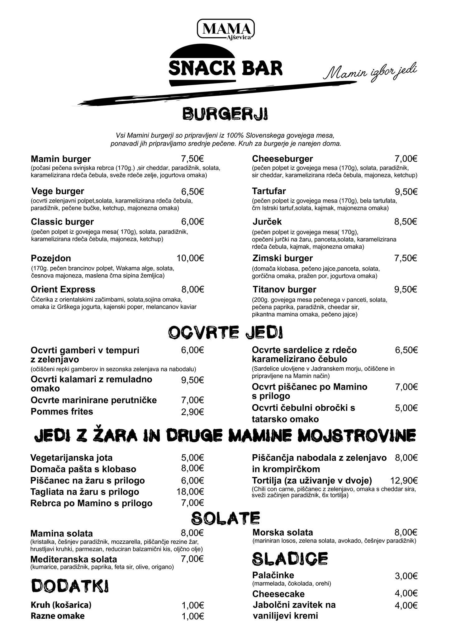 Menu di Toč gostilnica in vinoteka 