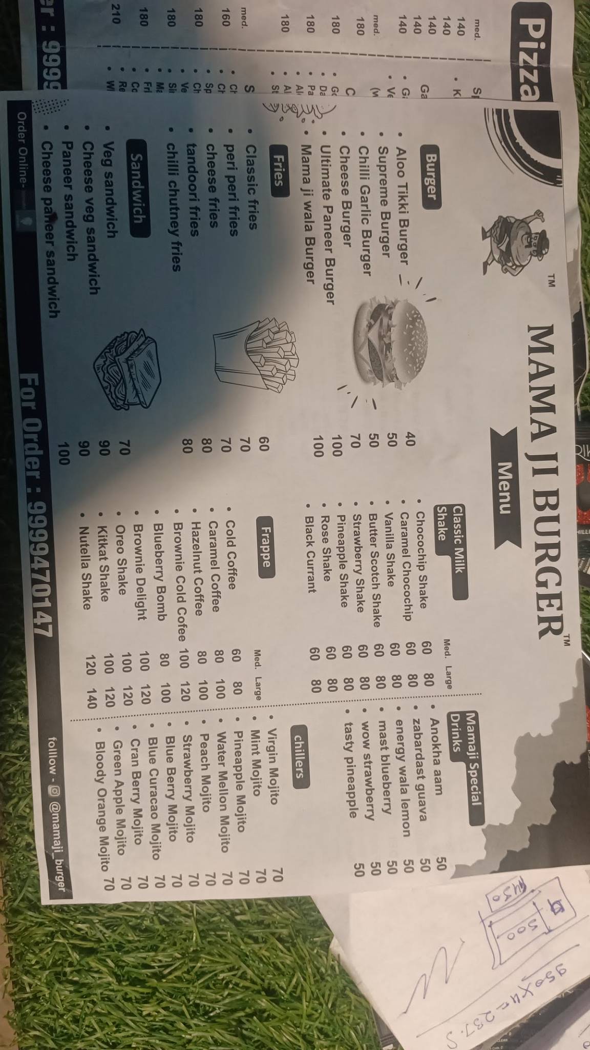 Mama ji Burger menu