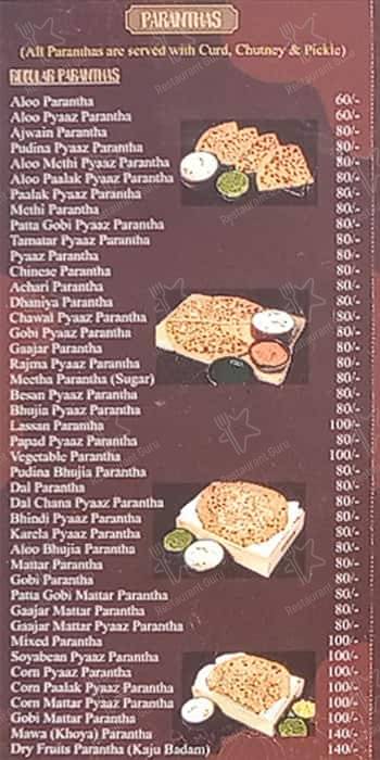 Mama's Parantha menu