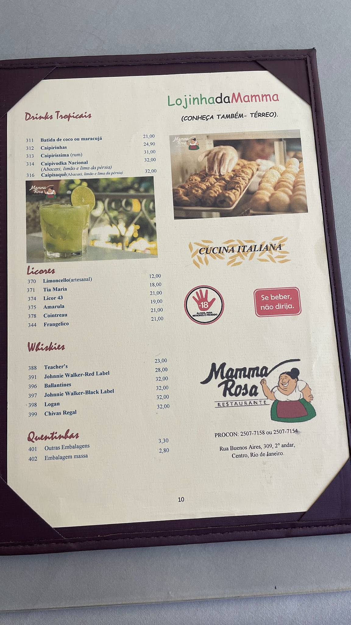 Mamma Rosa cardápio