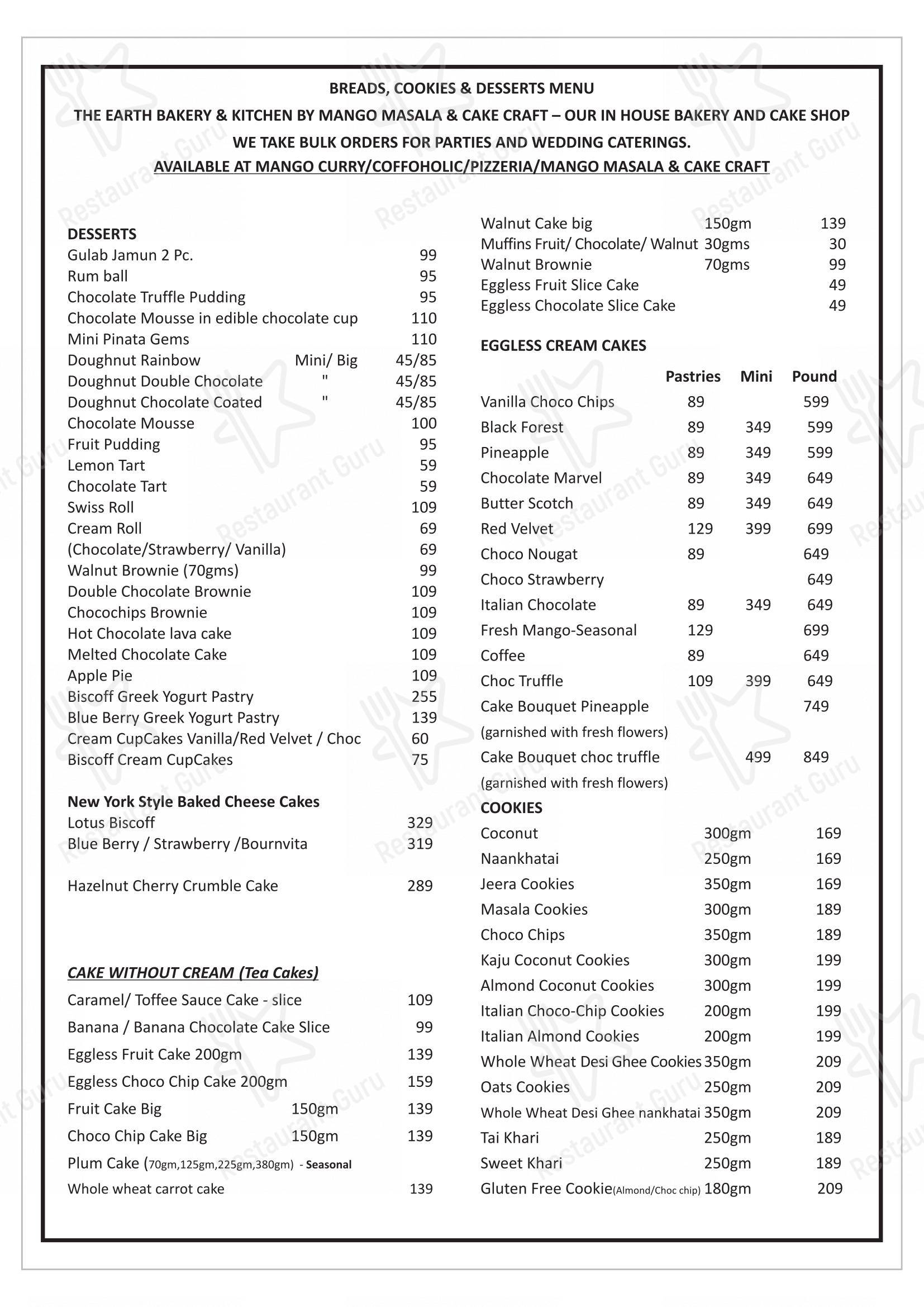 菜单 for the Mango Masala Restaurant restaurant