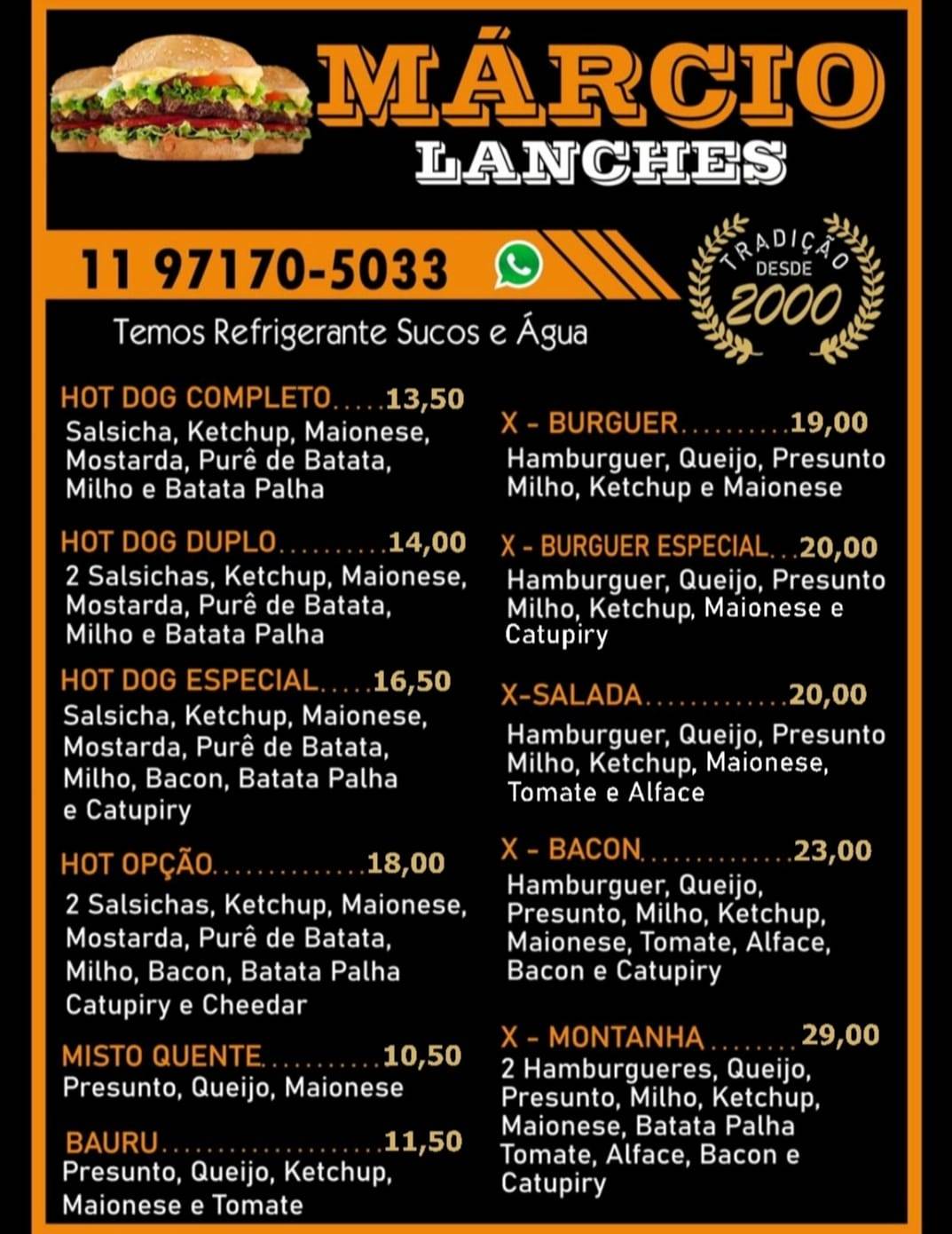 Marcio Lanches cardápio