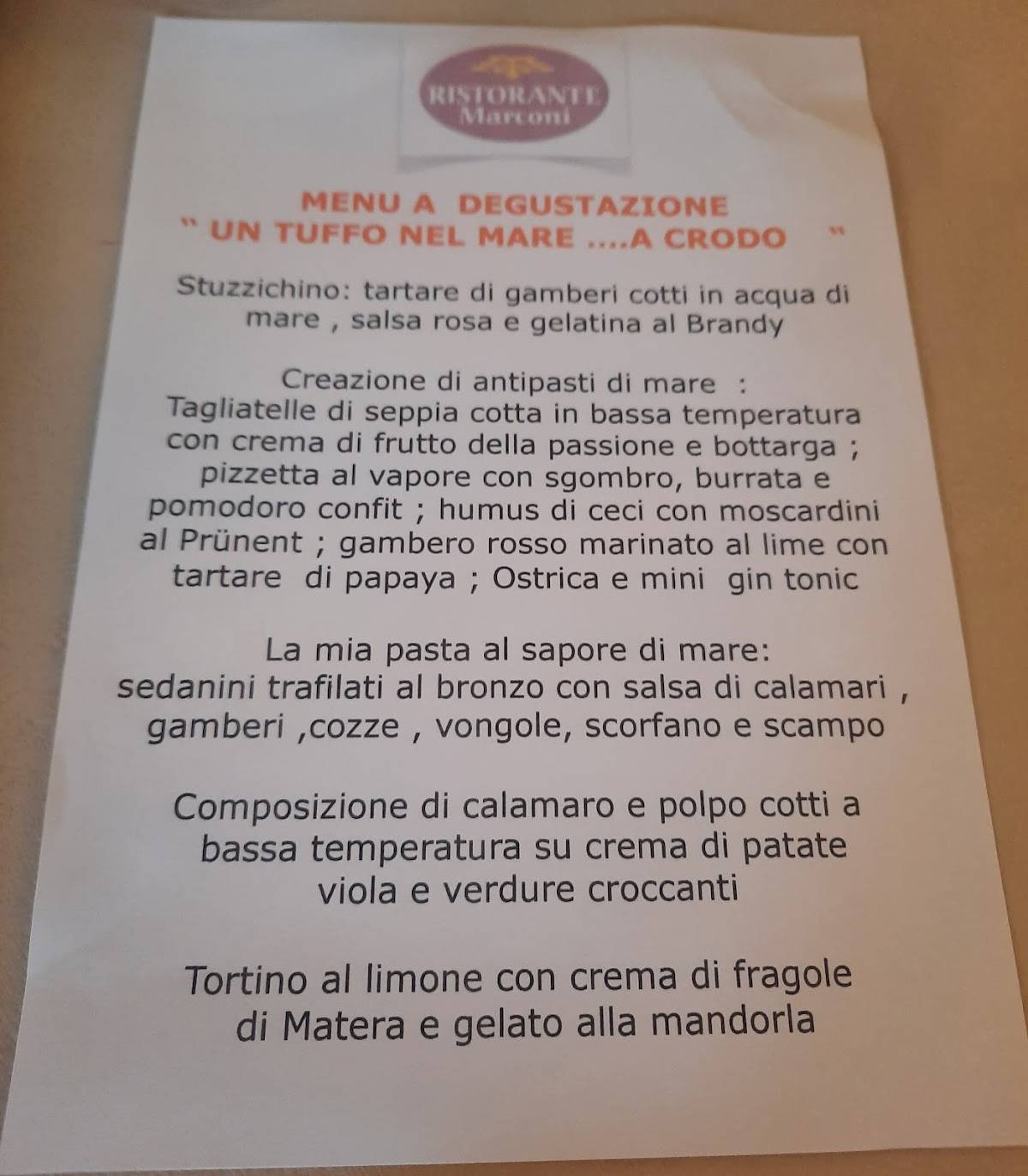 Menu di Marconi 