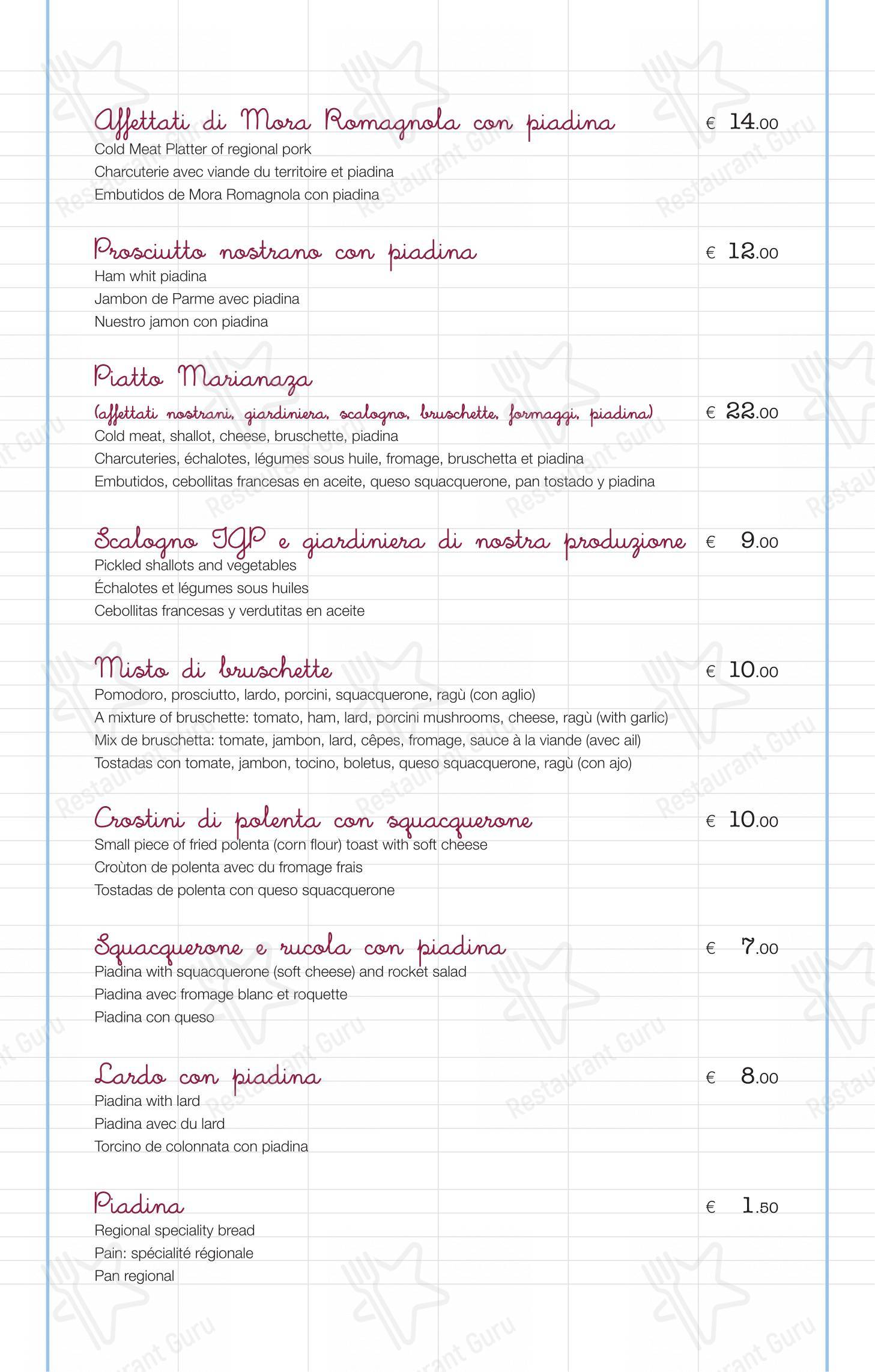 Menu per Marianaza in Faenza