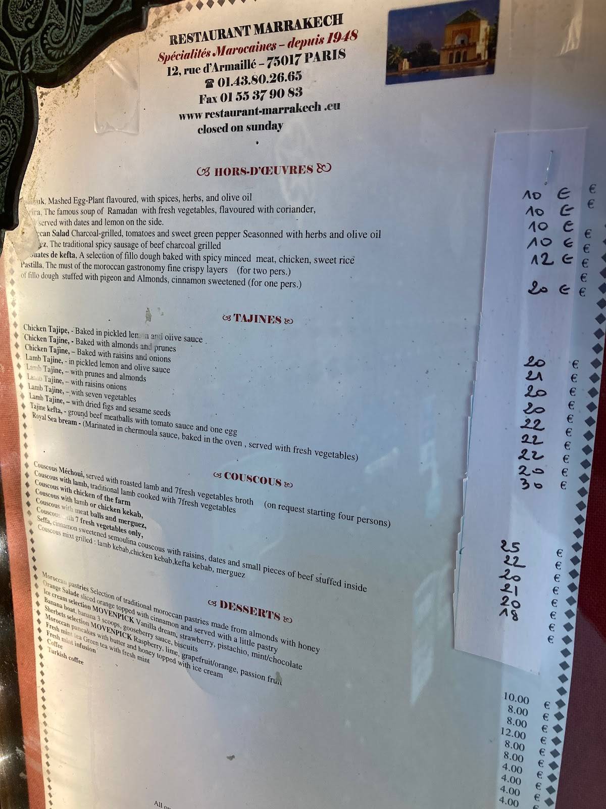 Menu de Marrakech