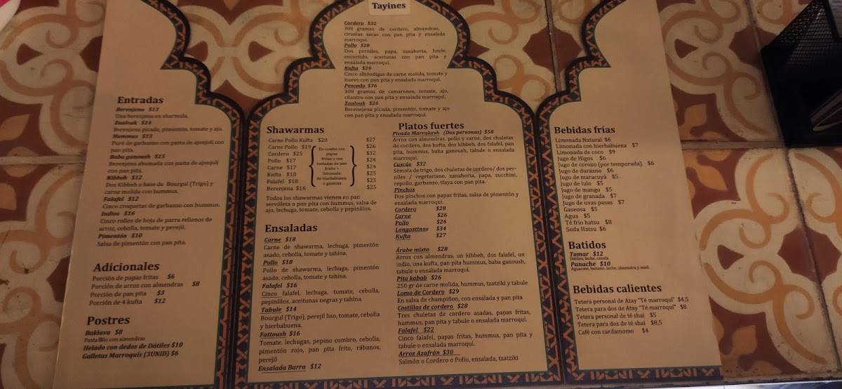 Carta Del Restaurante Marrakesh Comida Marroqu Parkway Bogot Cra