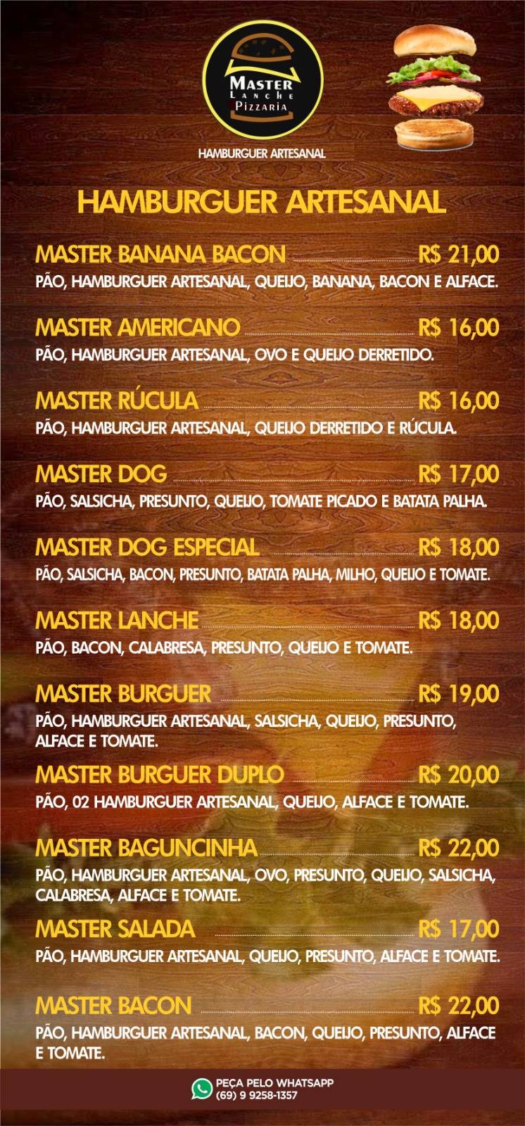 Master Lanche e Pizzaria delivery e retirada cardápio