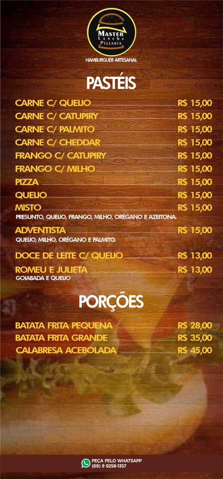 Master Lanche e Pizzaria delivery e retirada cardápio