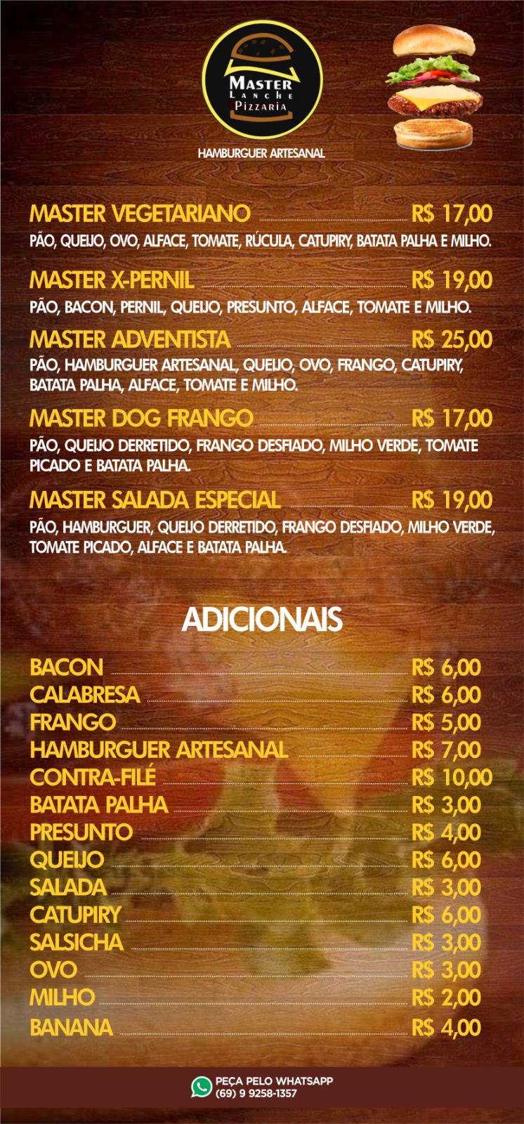 Master Lanche e Pizzaria delivery e retirada cardápio