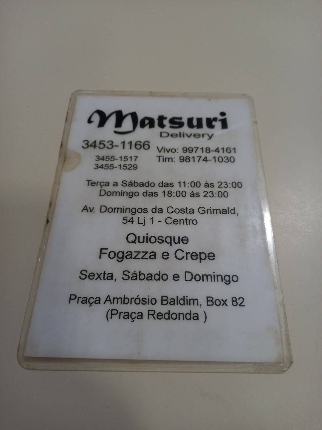 Matsuri cardápio