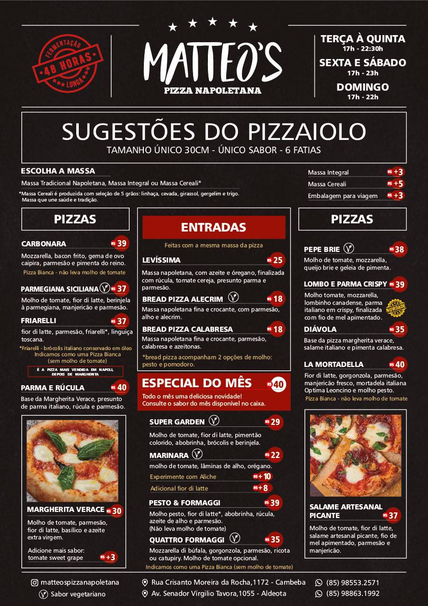 Pizzaria Matteo's Pizza Napoletana cardápio