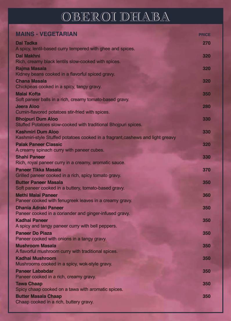 Oberoi Dhaba Adchini menu