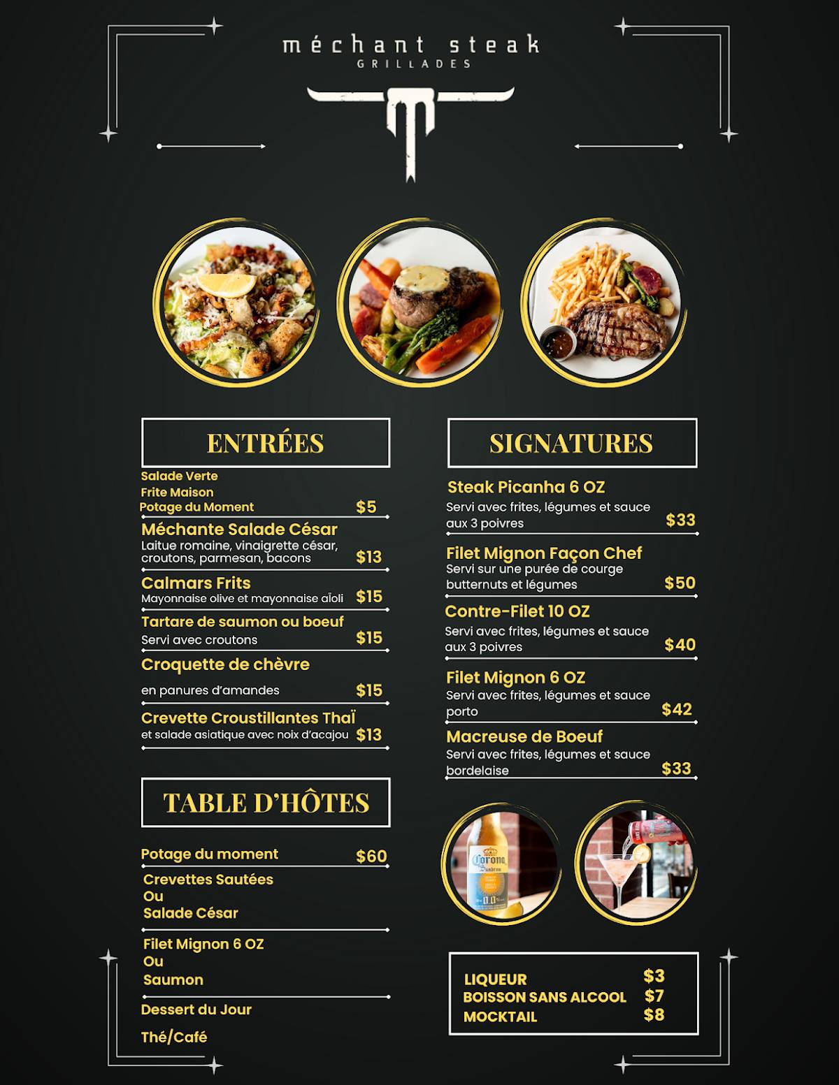 Menu de Méchant Steak