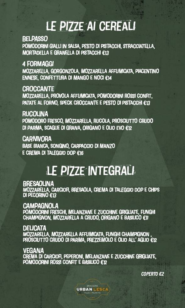 Menu di Urban Lescà - Ristorante Pizzeria Messina 
