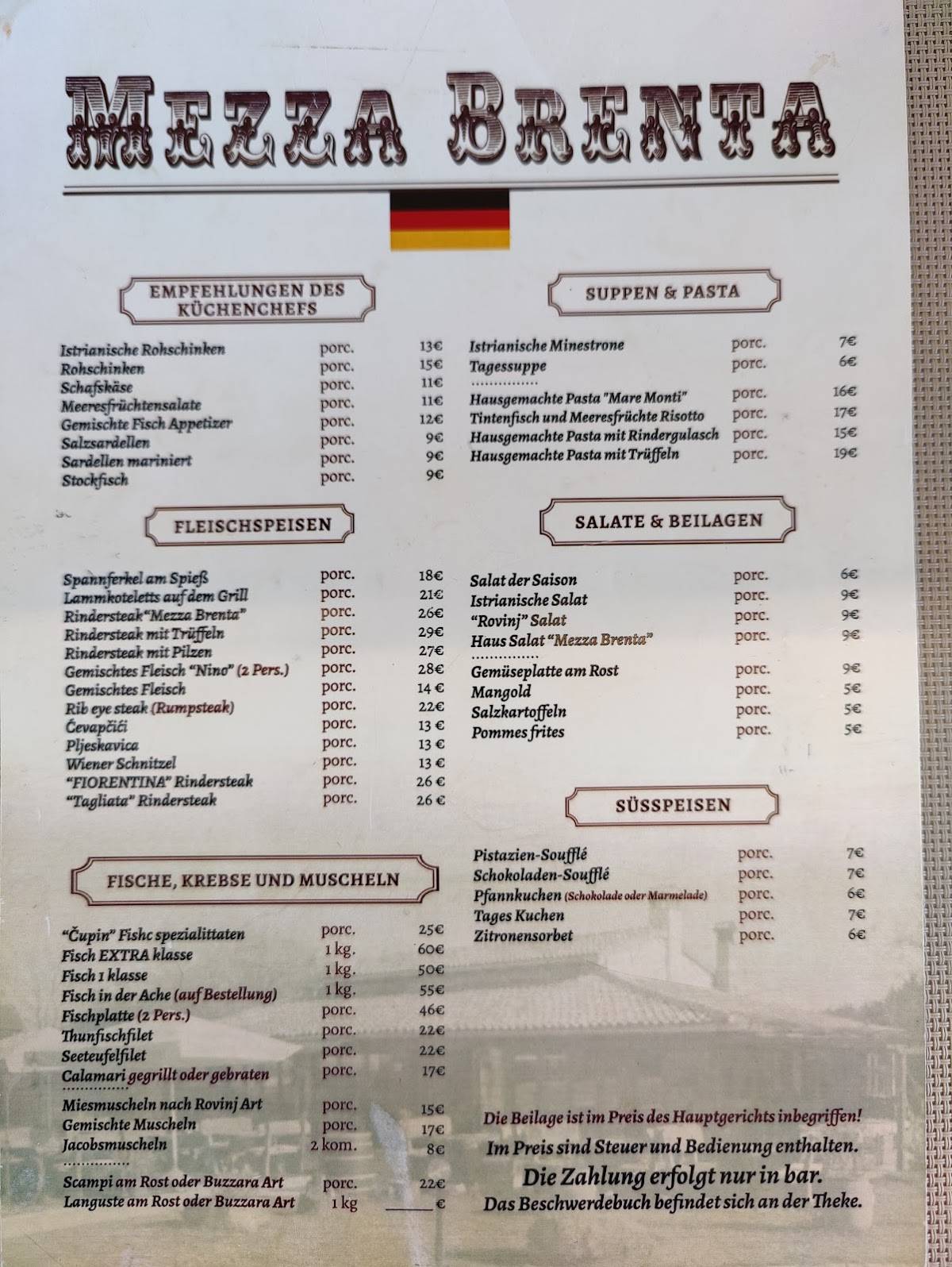 Menu de Mezza Brenta
