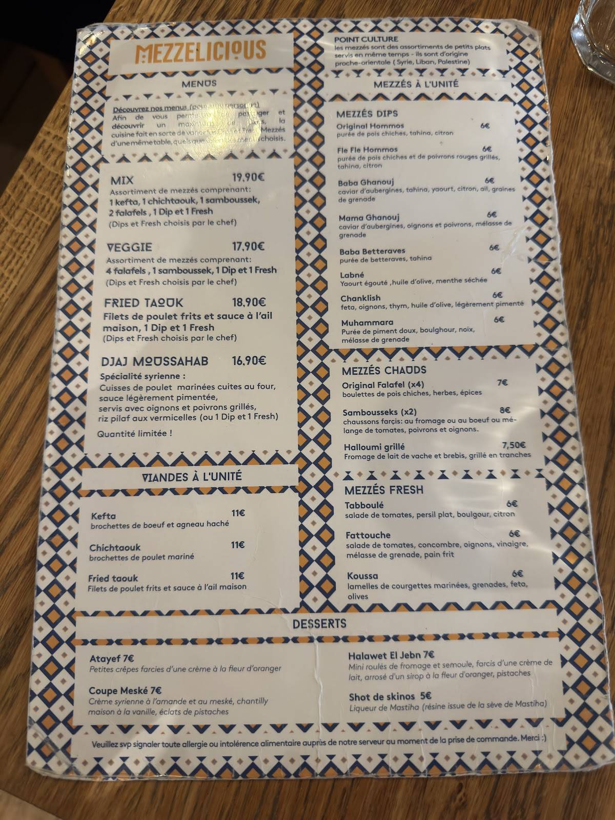 Menu de Mezzelicious
