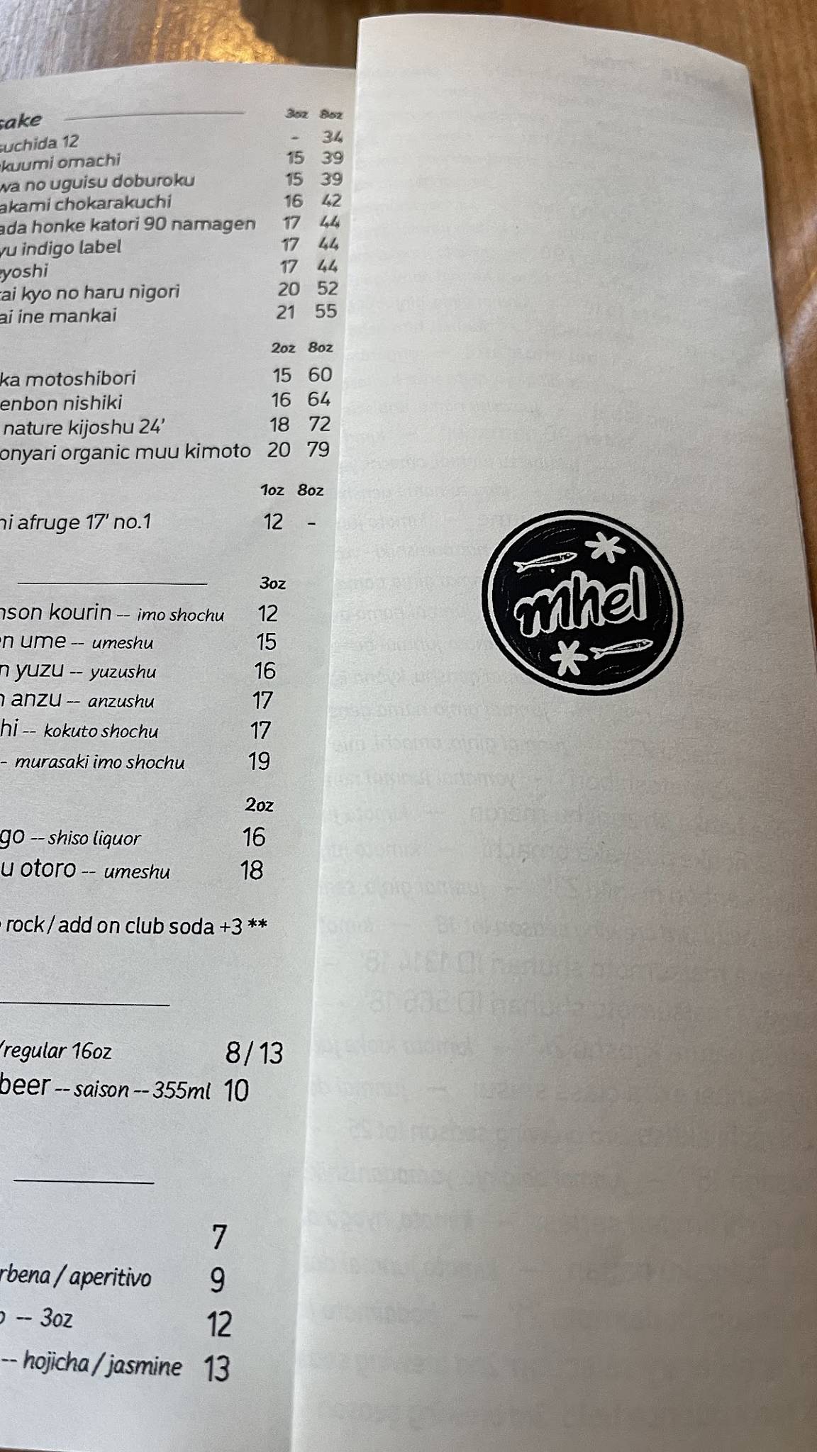 Menu de Mhel