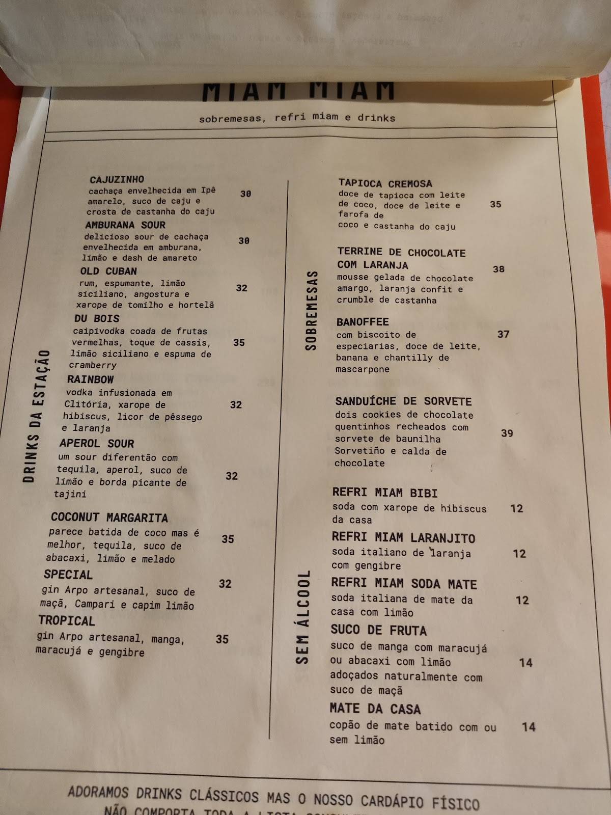 Miam Miam cardápio