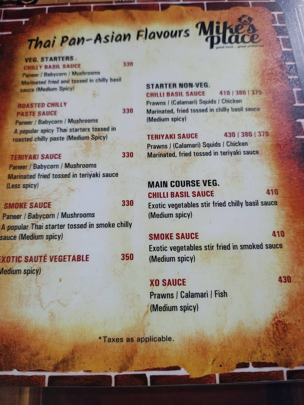 Mike's Place menu