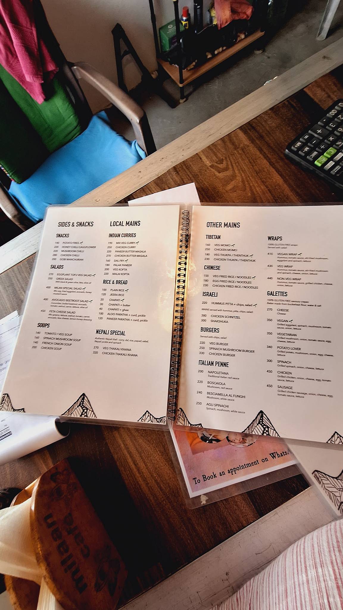 Milaan cafe menu