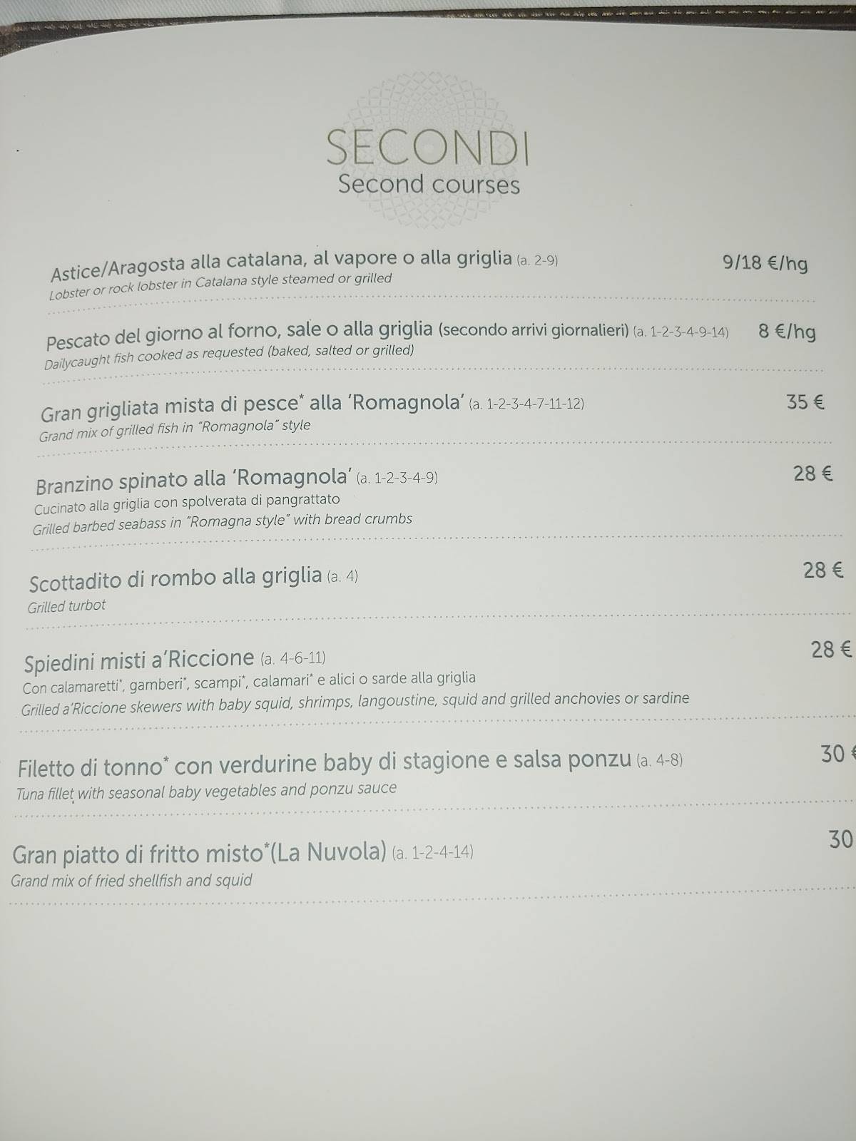Menu di A'Riccione 