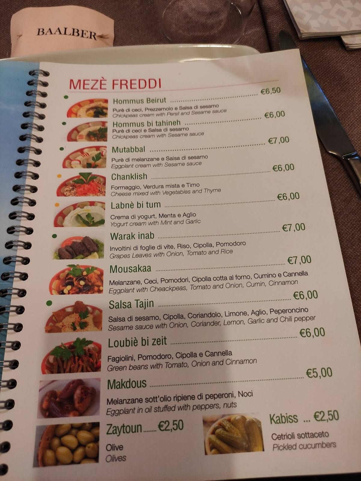 Menu di Beirut 