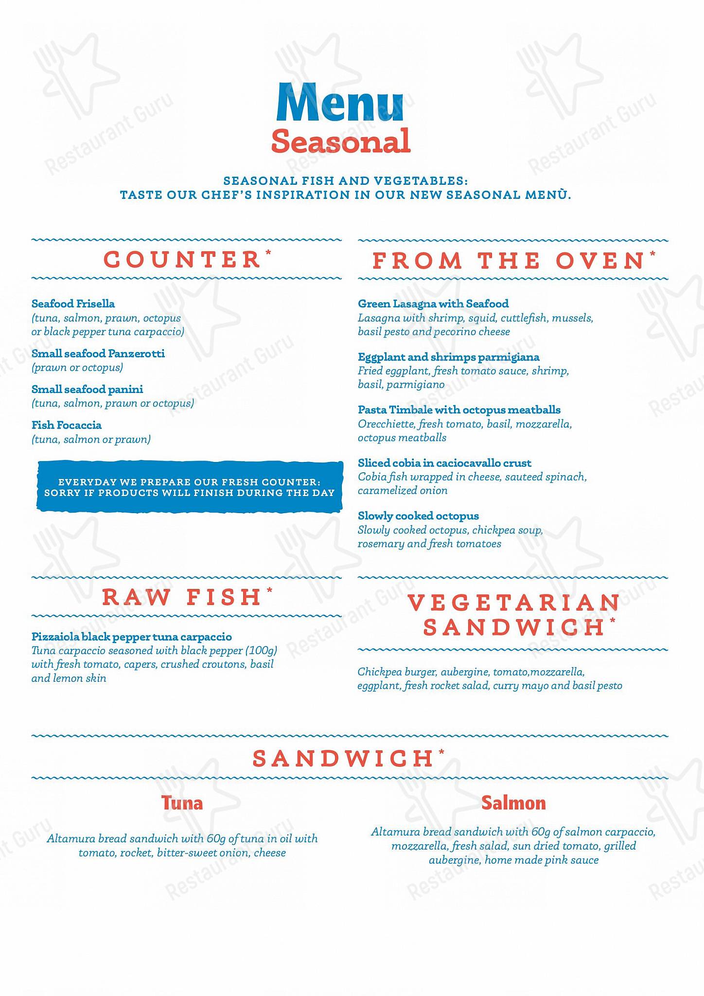 Takeaway Menu per Pescaria ristorante