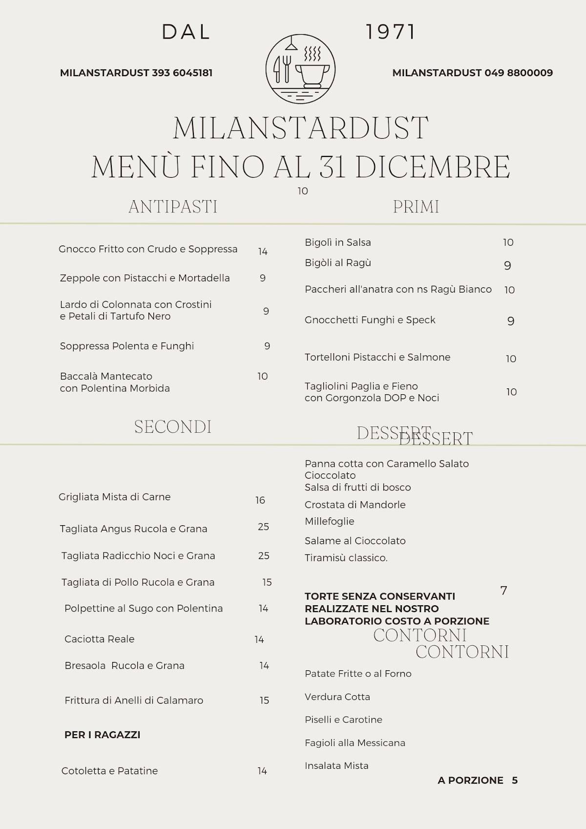 Menu di Milanstardust 