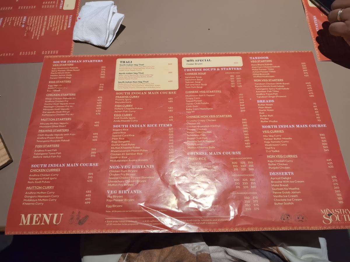 Ministry of south bar and kitchen menu