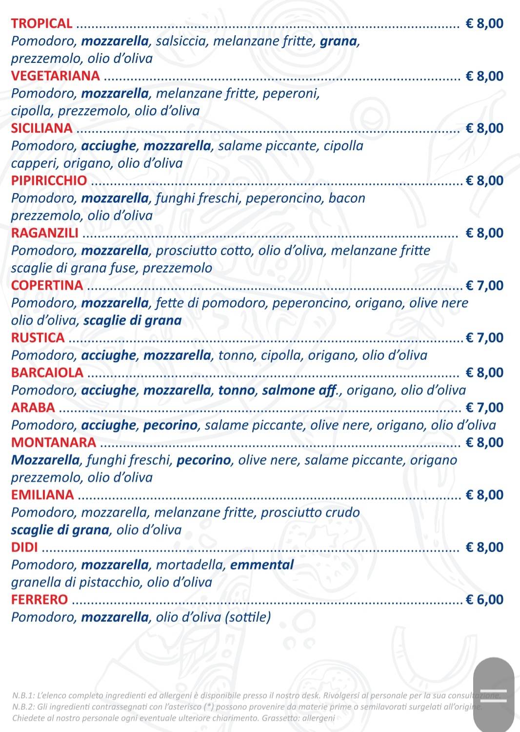 Menu di MiraMonte ristorante pizzeria