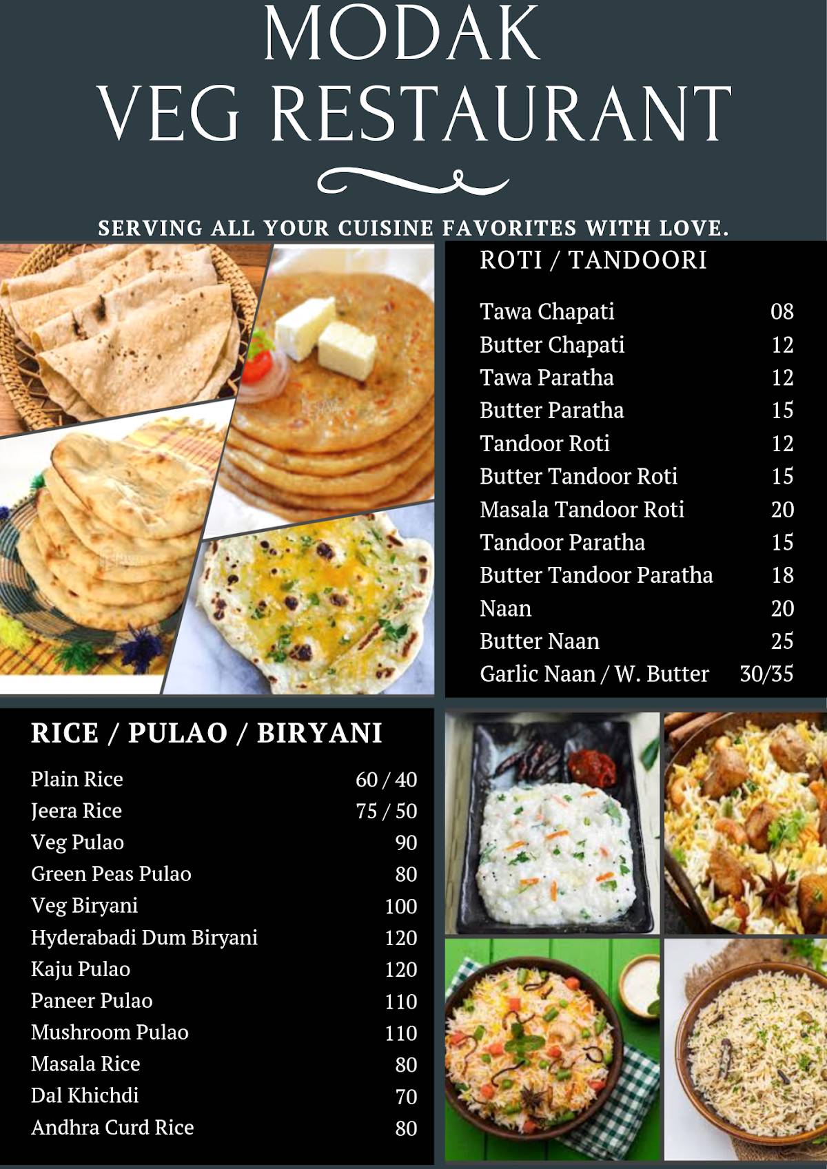 Modak Veg Restaurant menu