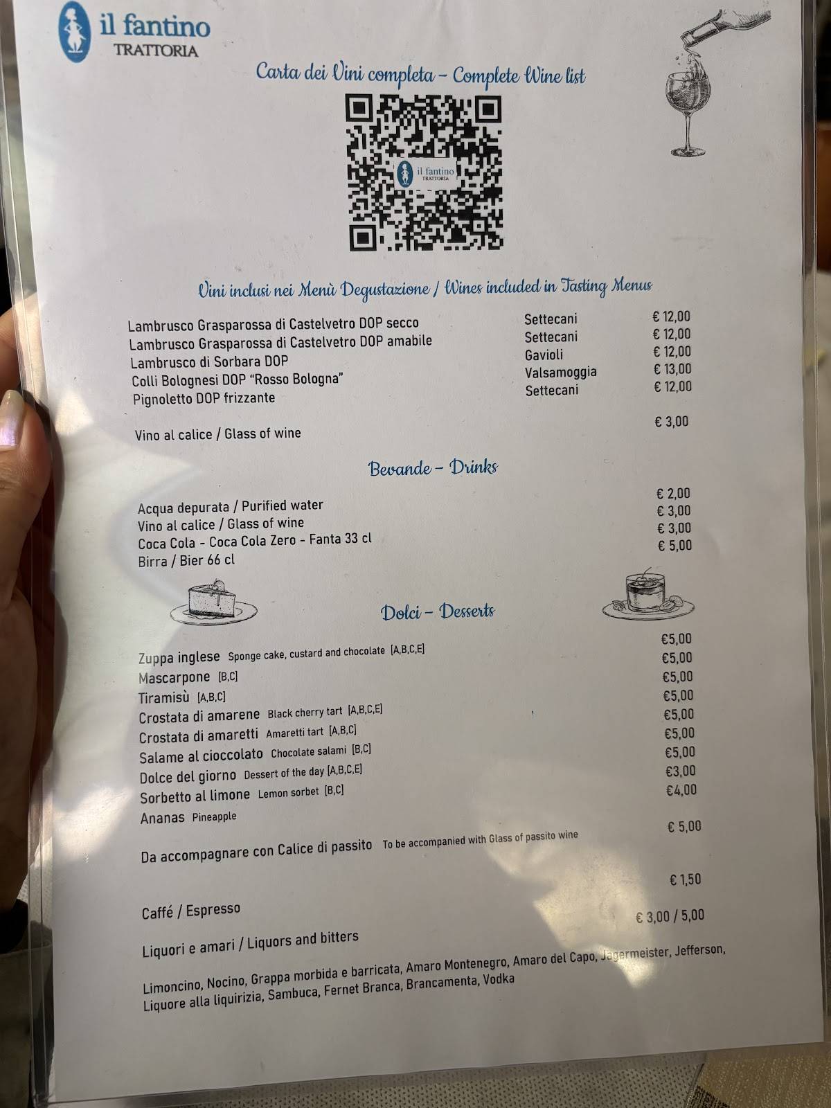 Menu di Trattoria Il Fantino 