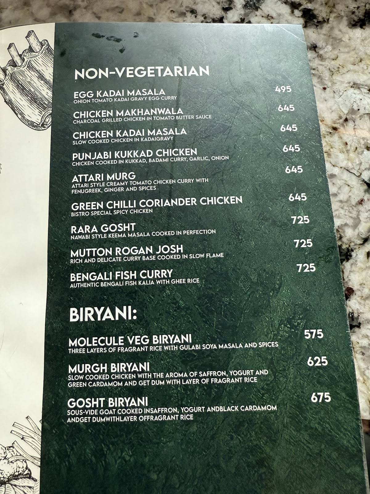 Molecule Agra menu