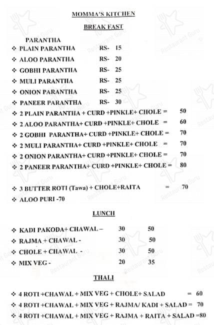 Mommas Kitchen menu
