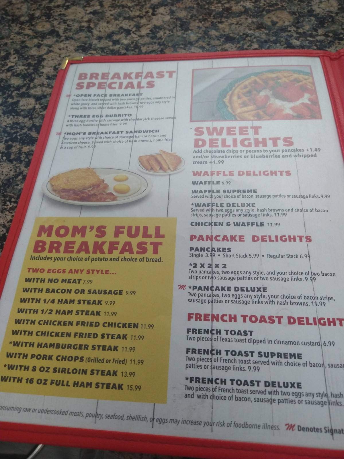 Menu at Mom's Family Diner cafe, Tulsa, S Mingo Rd