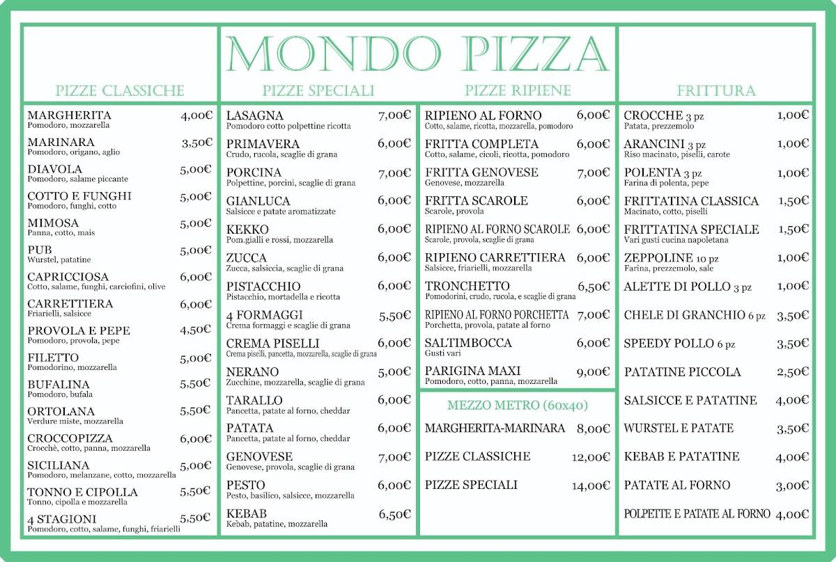 Speisekarte von Mondo Pizza, San Giorgio a Cremano
