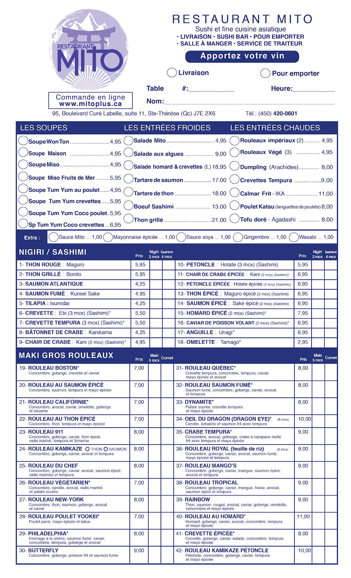 Menu de Mito Plus