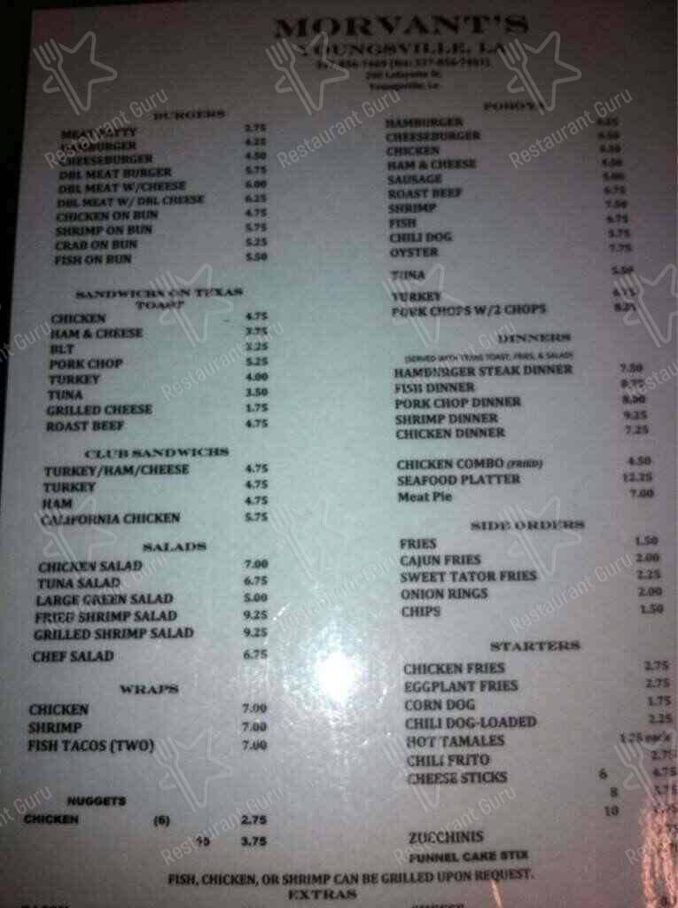 Morvant's Bar & Grill menu