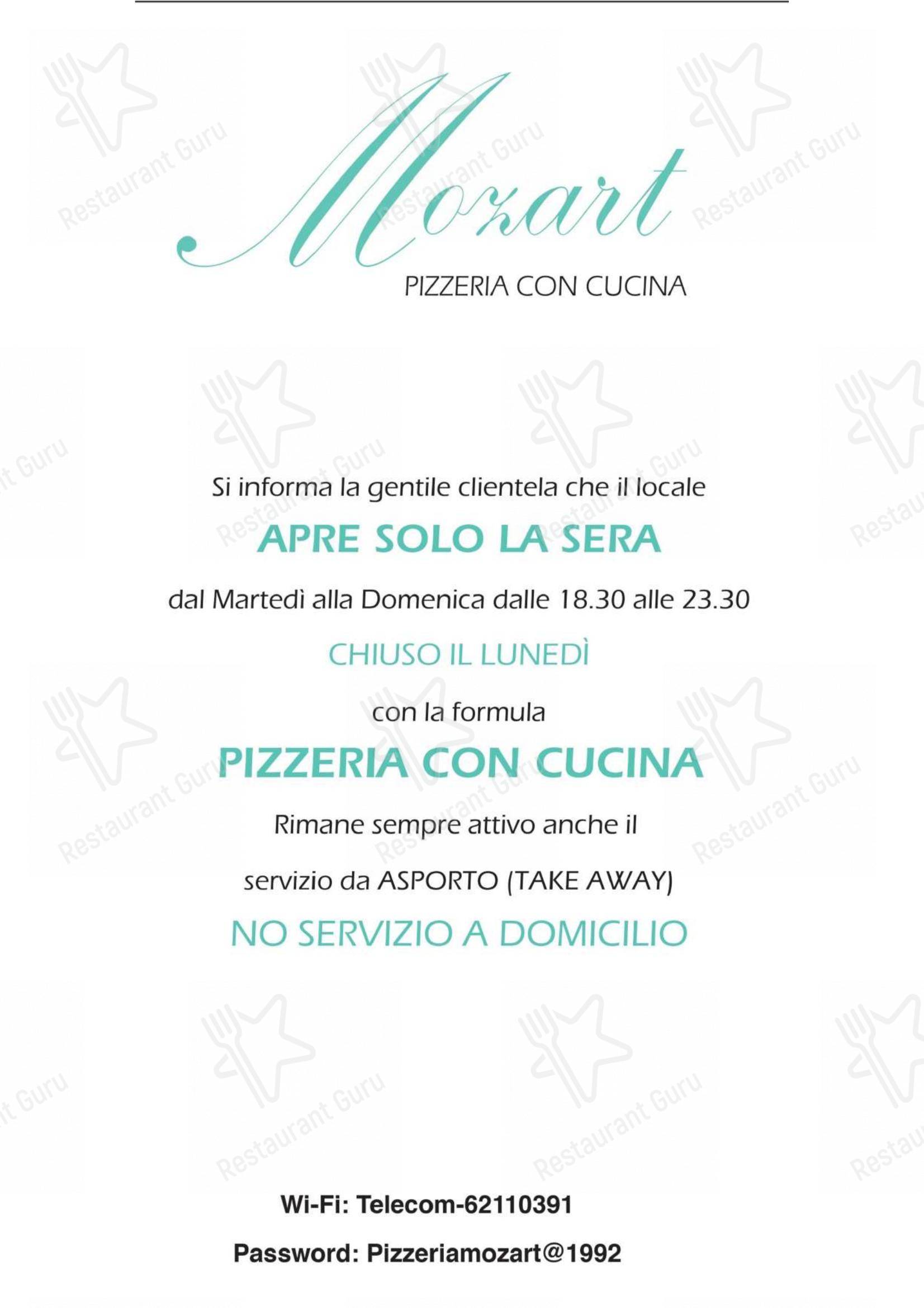 Mozart Pizzeria con Cucina in Rezzato - Menu bar