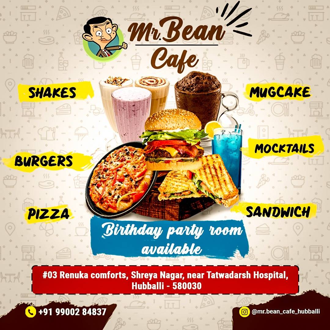 Menu at Mr. Bean Cafe, Hubballi