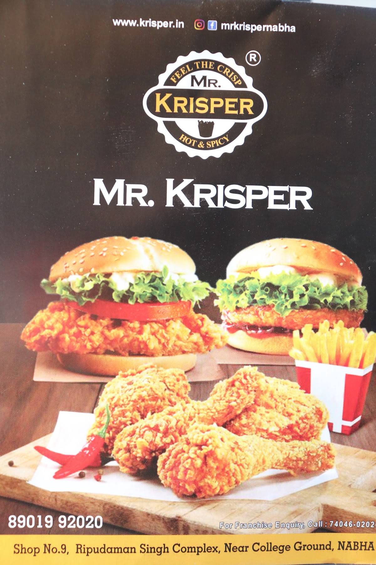 Mr. Krisper - Best Veg Fast Food Restaurant in Nabha, Non Vegetarian Fast Food Restaurant in Nabha menu