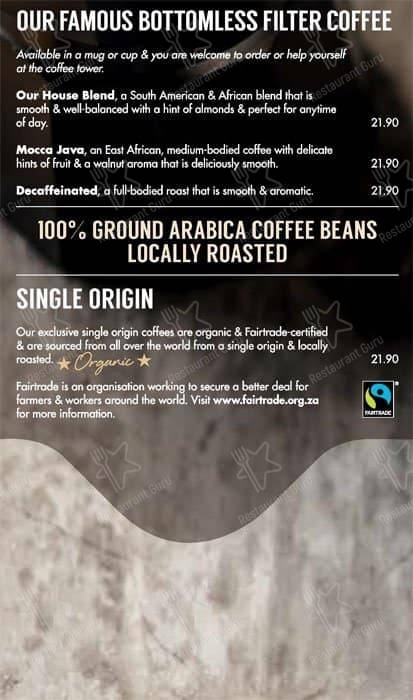 Mugg & Bean menu