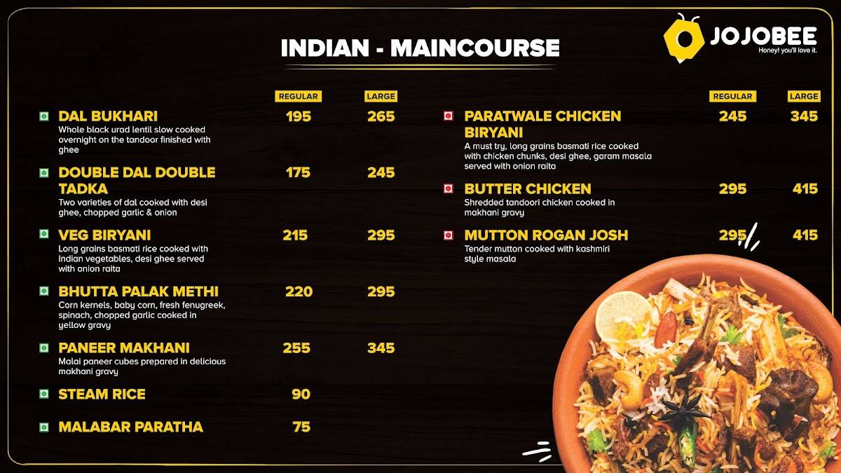 JOJOBEE JUHU menu