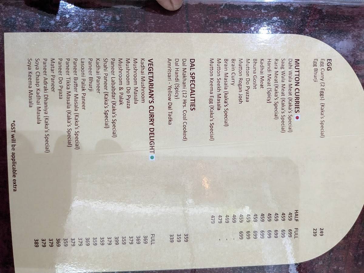Kake Da Hotel Andheri menu