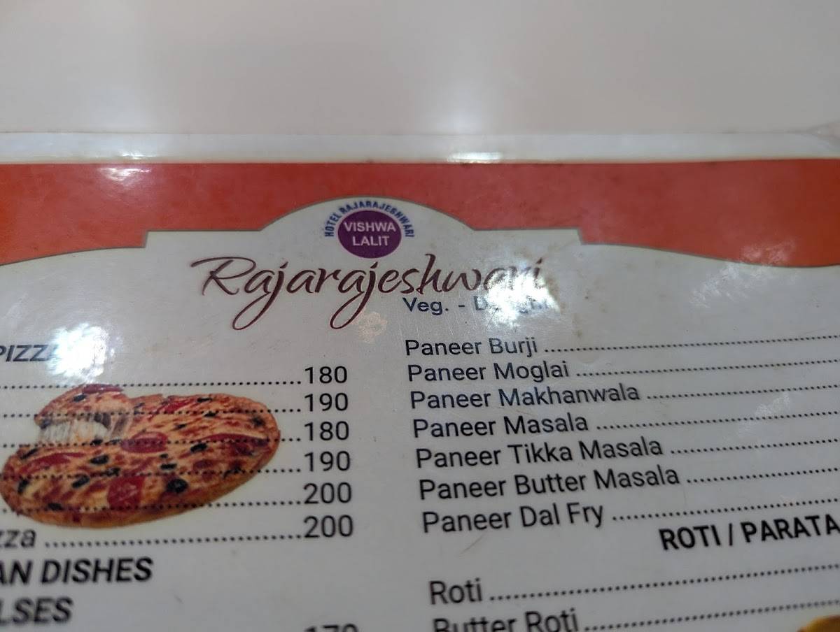 Rajarajeshwari Restaurant menu