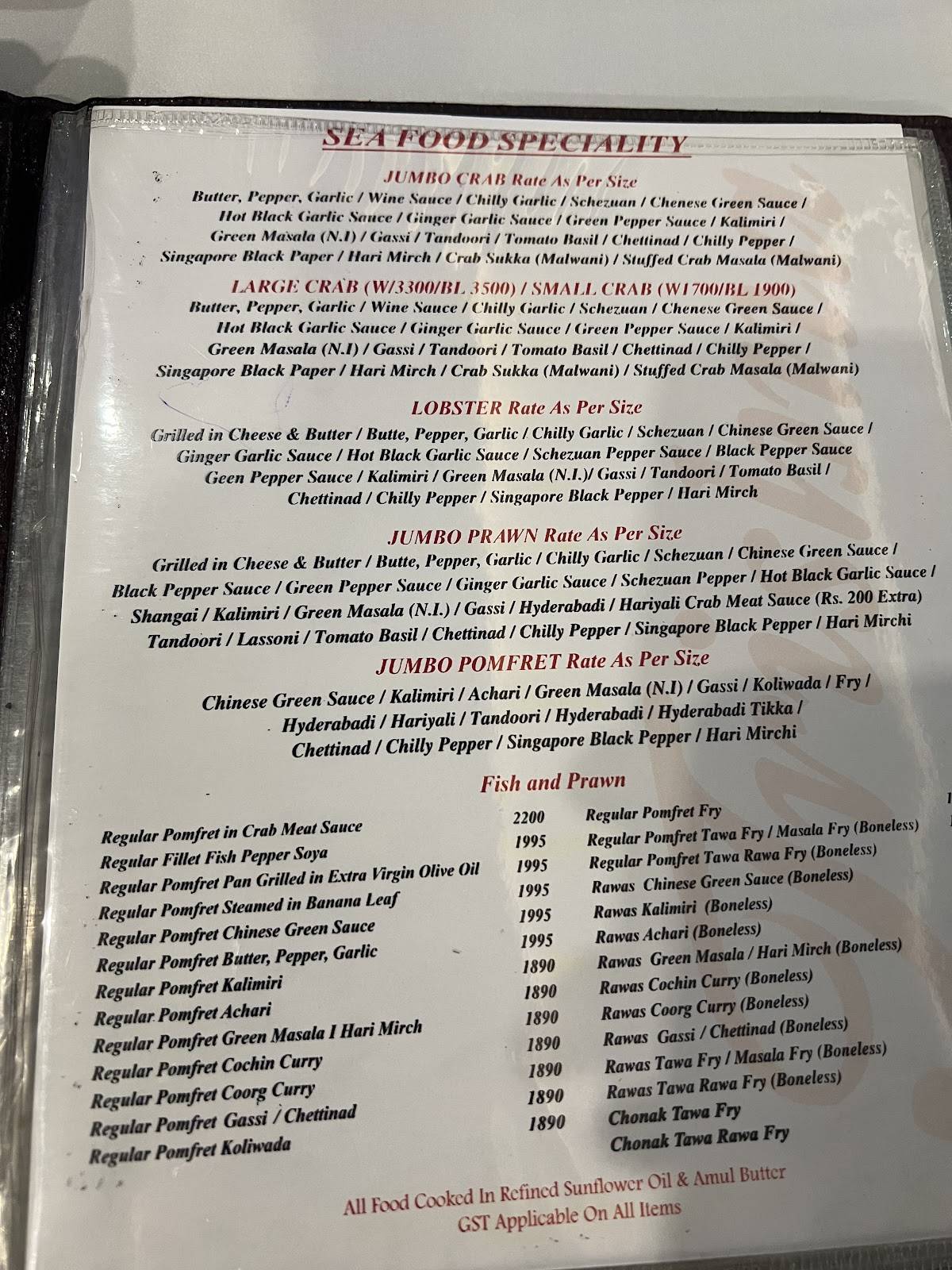 Trishna menu