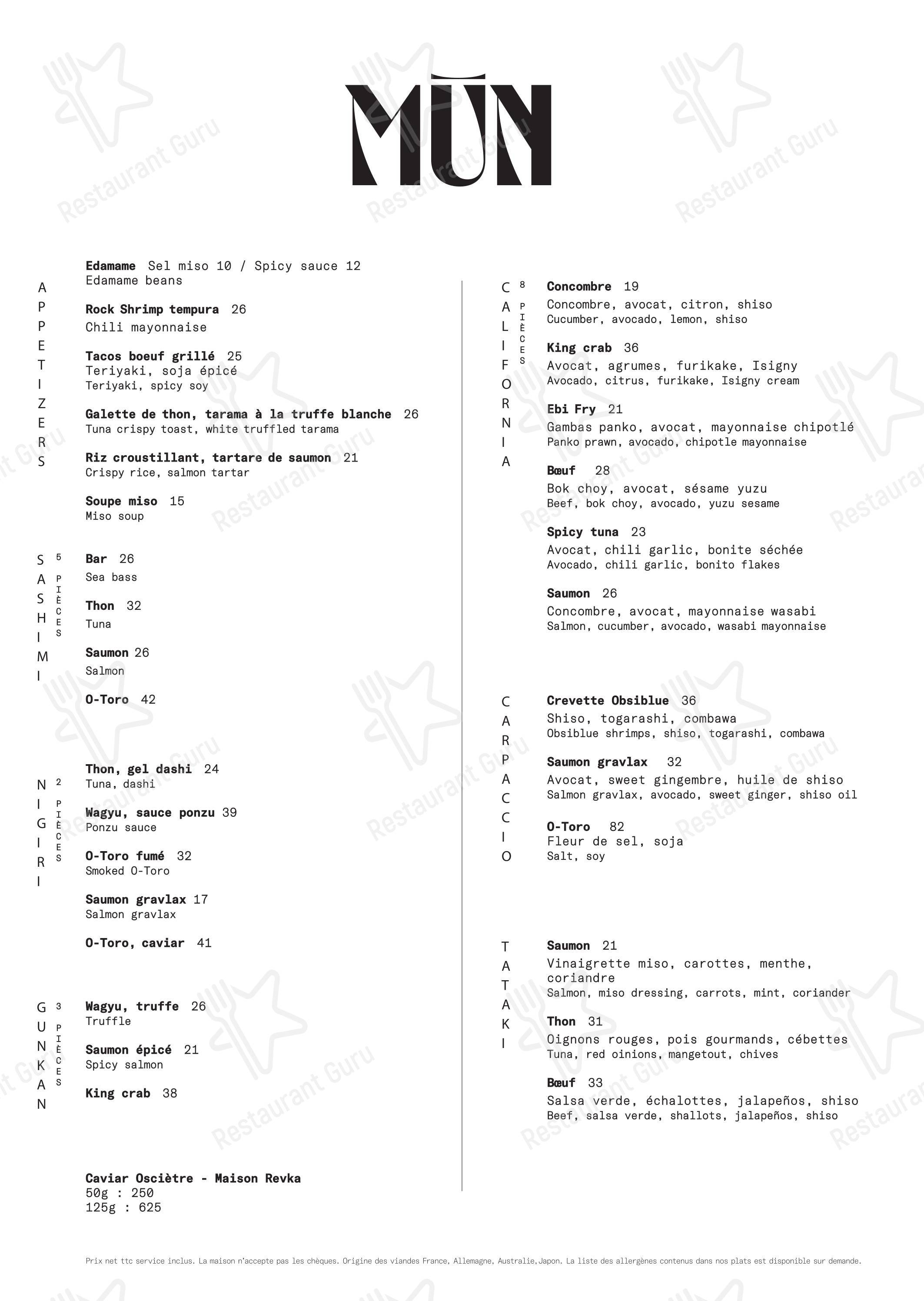 Mun dans Paris - Menu